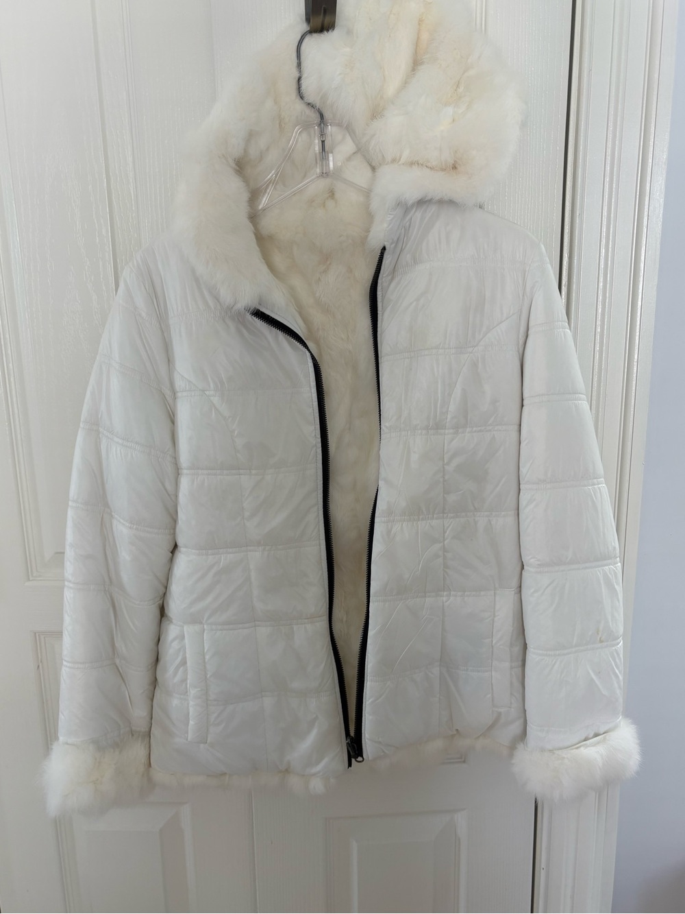 Rabbit fur and nylon hoodie
